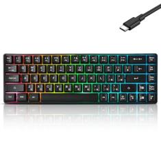Teclado portátil com fio 60% de sensação mecânica para jogos, retroiluminado por LED RGB compacto de 68 teclas, mini teclado de escritório com fio para Windows, laptop, PC, Mac, jogador, digitador