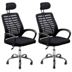 Kit 2 Cadeiras Escritório Diretor Tela Mesh Com Encosto De Cabeça Pret