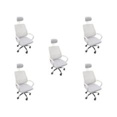 Kit 5 Cadeiras Escritório Diretor Tela Mesh Com Encosto De Cabeça Bran