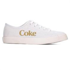 Tênis Coca Cola Newpoart Canvas Branco e Dourado - Feminino-Feminino
