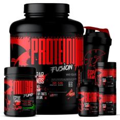 Kit Whey Protein Fusion 1,8 Kg + BCAA + Creatina + Glutamina + Pré Treino Limão + Shaker-Unissex