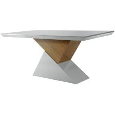 Mesa de Sala Jantar Dubai + Tampo Madeirado Vidro Reto 180x90cm Off Wh