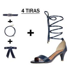 Sandália Troca Tira Salto Baixo Fino Luiza Sobreira Verniz Azul Marinho-Feminino