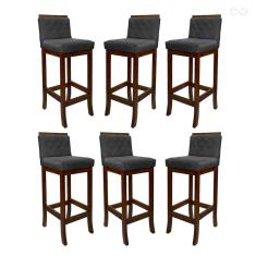 Kit 6 Banquetas Média para Balcão de Cozinha Nice Madeira Matelassê Suede Cinza CCS