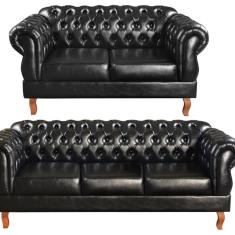 Sofá 2 e 3 Lugares Duquesa Decoração Sala Recepção Retrô Preto