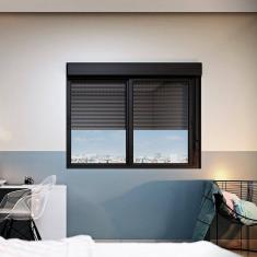 Janela Veneziana Integrada Automatizada com Motor 220v 120x150 Lucasa Aluminio Preto