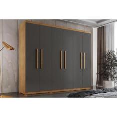 Guarda Roupa Solteiro 6 Portas e 2 Gavetas c/ Pés Espanha Naturale/Gra