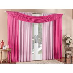 Cortina Alana 3,00m x 2,50m Rosa com Pink Tecido Malha Para Sala ou Qu