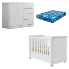 Berço Americano Tutto New E Cômoda Infantil Eloá Branco Acetinado Com 
