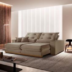 Sofá 3 Lugares Retrátil e Reclinável Veludo 210 Cm Suiça Bege