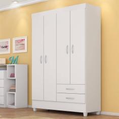 Guarda Roupa Solteiro 4 Portas E 2 Gavetas Toledo Branco-rosa-branco