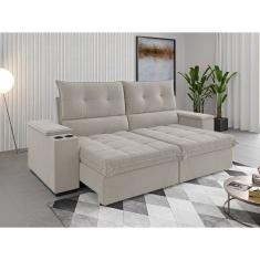 Sofá 230cm 4 Lugares Horus Bipartido Retrátil E Reclinável Com Porta Copos Marfim