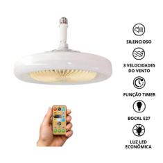 Ventilador de Teto LED E27 36W, Luz Ajustável para Clima Confortável e