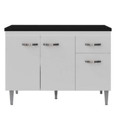 Balcão de Cozinha Gabriela Branco Flex com Tampo 120 cm Preto Fosco - 