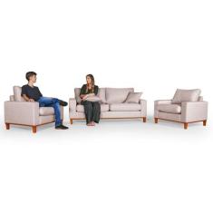 Conjunto Sofá Living Istambul Com Poltrona em Linho - Essencial Estofa