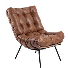 Poltrona Decorativa Sala de Estar Costela L04 Couro Mel - Lyam Decor