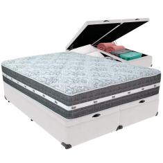 Cama Box Baú Branco E Colchão Black Graphite Molas Ensacadas King 193x203x27 Anjos