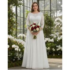 Vestido Renda Noiva 57 Festa Plus Size Civil Longo Casamento - Bella F