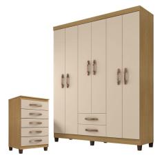 Guarda Roupa Casal Módena 6 Portas de Bater 2 Gavetas MDP Carvalho Americano Grafite Incorplac Móveis