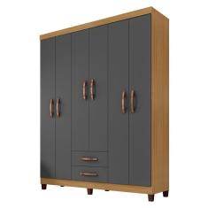 Guarda Roupa Casal Modena 6 Portas de Bater 2 Gavetas MDP Carvalho Americano Grafite Incorplac Móveis