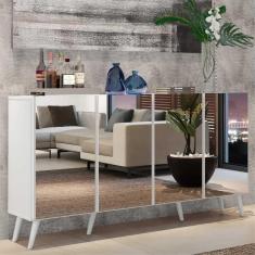 Aparador Buffet 4 Ptas c/ Espelho e Pés Retrô Vegas Multimóveis Branco