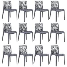 Loft7, Kit 12x Cadeiras Gruvyer, Polipropileno, Jantar, Cozinha, Sala de Estar e Lazer - Cinza Escuro