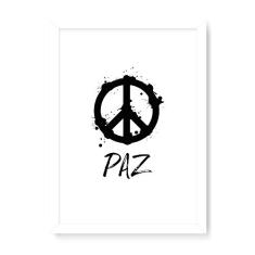 Arte Maníacos Quadro Decorativo Paz Fundo Branco - 23x16,25cm (Moldura caixa em laca branca)