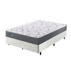 Cama Box Casal Reforçado 138x188x38cm e Colchão Adapto Molas Ensacadas Branco e Cinza