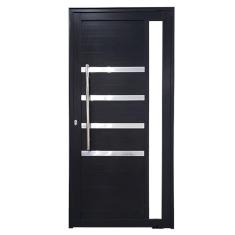 Porta Pivotante de Alumínio 210 x 120cm com Friso e Visor 30 Esquerda Esquadrias Bergame Preto