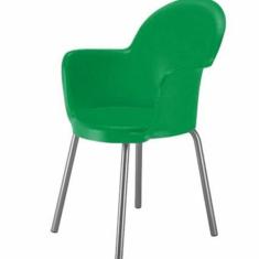 Cadeira Com Braço Base Cromada Linha Polipropileno Moon Verde