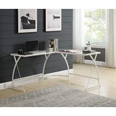 Escrivaninha de vidro em forma de L, mesa de console de escritório doméstico com moldura de metal, mesa de estudo, mesa de computador, penteadeira de maquiagem, estação de trabalho para pequenos