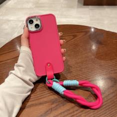 Capa luxuosa revestida com pulseira para iphone, 15, 14 pro max, 13, 12, 11, x, xr, xs, 7, 8 plus, se 2, cordão, cor, contraste, rosa, para iphone xr