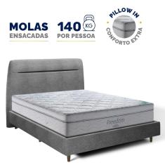Cama + Cabeceira Genebra Bouclé com Colchão de Molas Ensacadas D33 Pillow In Ortobom Freedom Casal 138cm