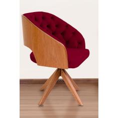 Poltrona Decorativa Mari Laminada Pé Giratório de Madeira Capitonê