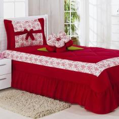 Kit Cobre Leito Solteiro Amazonas 03 Peças + Cortina 2 mts - Vermelho 