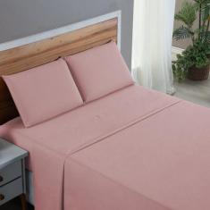 Lençol Cama Queen Percal 200 Fios 100% Algodão 4 Peças Liso com Elásti