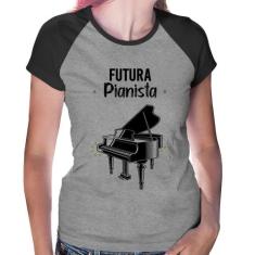 Baby Look Raglan Futura Pianista - Foca na Moda, Cinza, Preto, M