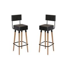 Kit 2 Banquetas Banco Alto Barcelona Couro Preto Bar Cozinha Pés Madei