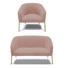 Sofá Namoradeira E Poltrona Pé De Ferro Dourado Stella Veludo D03 - D'