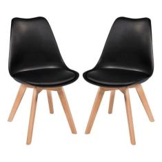 Kit 2 Cadeiras Charles Eames Estofada Base Madeira - Preta - UNIVERSAL