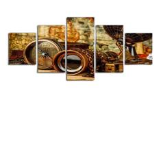 Quadro Decorativo Telescópio Bússulas 5 Peças 115x60cm