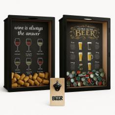 Quadro Porta Tampinhas + Quadro Porta Rolhas + Abridor