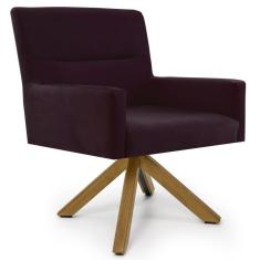 Poltrona Decorativa Giratória Base Giromad Madeira Angel Veludo C-292 Uva - Domi