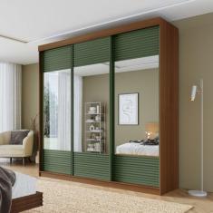 Guarda-roupa Casal 3 Portas de Correr Ripadas com Espelho Samambaia Ca