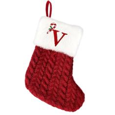 MOJDIOSM Meias vermelhas de Natal com inicial, monograma bordado de 20 cm, meias de malha de pelúcia macias, pequenas meias de Natal personalizadas vermelhas e brancas para enfeites de decoração de