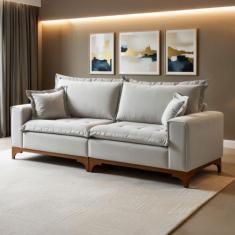 Sofá Living 4 Lugares 240cm Nápoles Pés Madeira - Martins Estofados