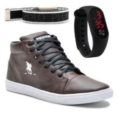 Kit Com Tênis Cano Médio Masculino + Relógio Digital E Um Cinto-Masculino