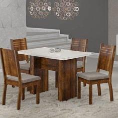 Conjunto Sala da Jantar Mesa com Tampo de Vidro/mdf com 4 Cadeiras Spazzio Urca Sonetto Móveis Rústico/off-white