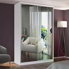 Guarda Roupa Solteiro com Espelho 2 Portas de Correr 2 Gavetas MDF MM771E2