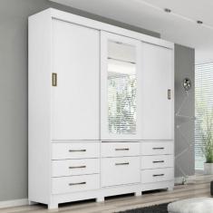 Guarda Roupa Casal Espelho 3 Portas 8 Gavetas Luiza Panan